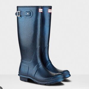 HUNTER Star Cloud Neptune Glitter Blue Tall Classic Rain Boots women’s Size 5
